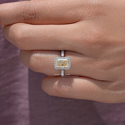 Radiant Cut Moissanite Gemstone Halo Accent Wedding Ring