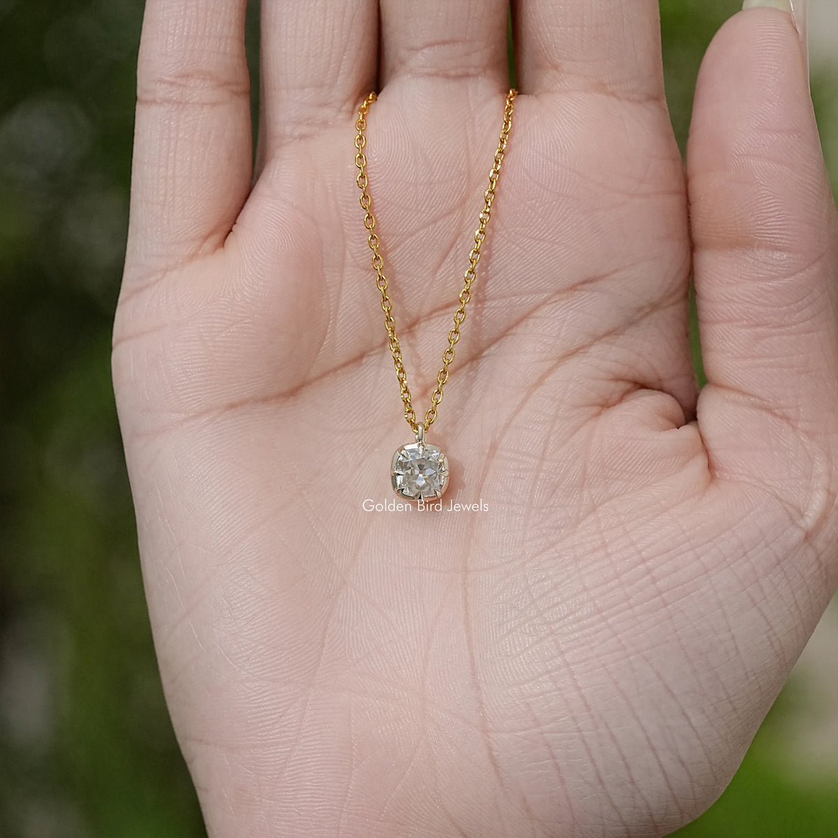 Off White Old Mine Cushion Cut Moissanite Pendant