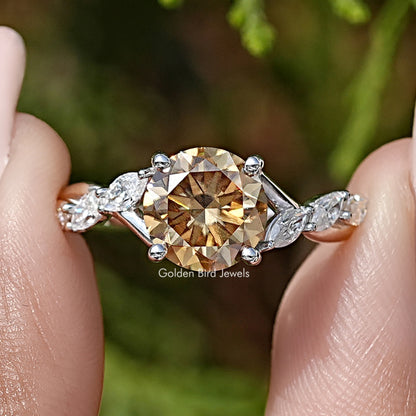 Yellow Round Cut Gemstone Moissanite Floral Wedding Ring