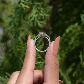Yellow Old Mine Oval Moissanite Three Stone Ring