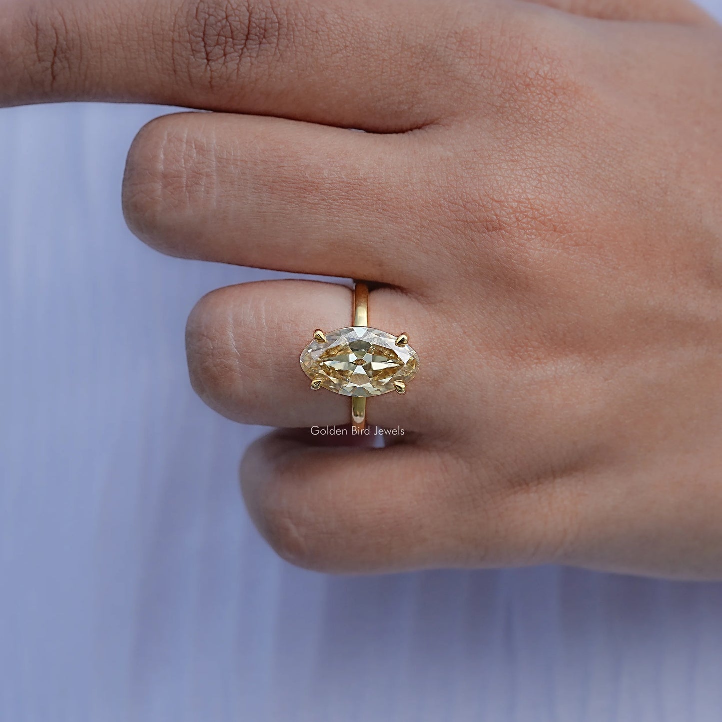 Yellow Old Mine Moval Moissanite Solitaire Ring