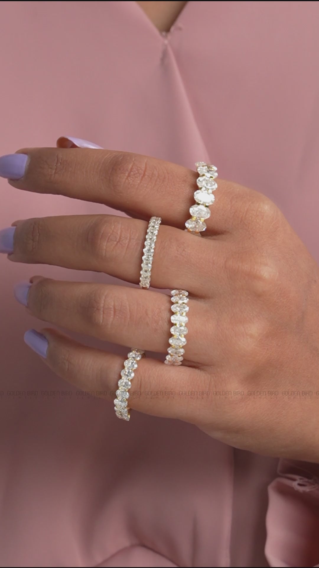 Oval Cut Moissanite Half Eternity Wedding Band