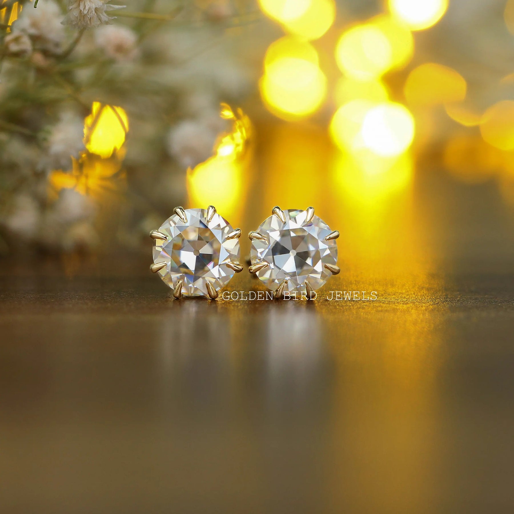 Close view of Moissanite stud earings 
