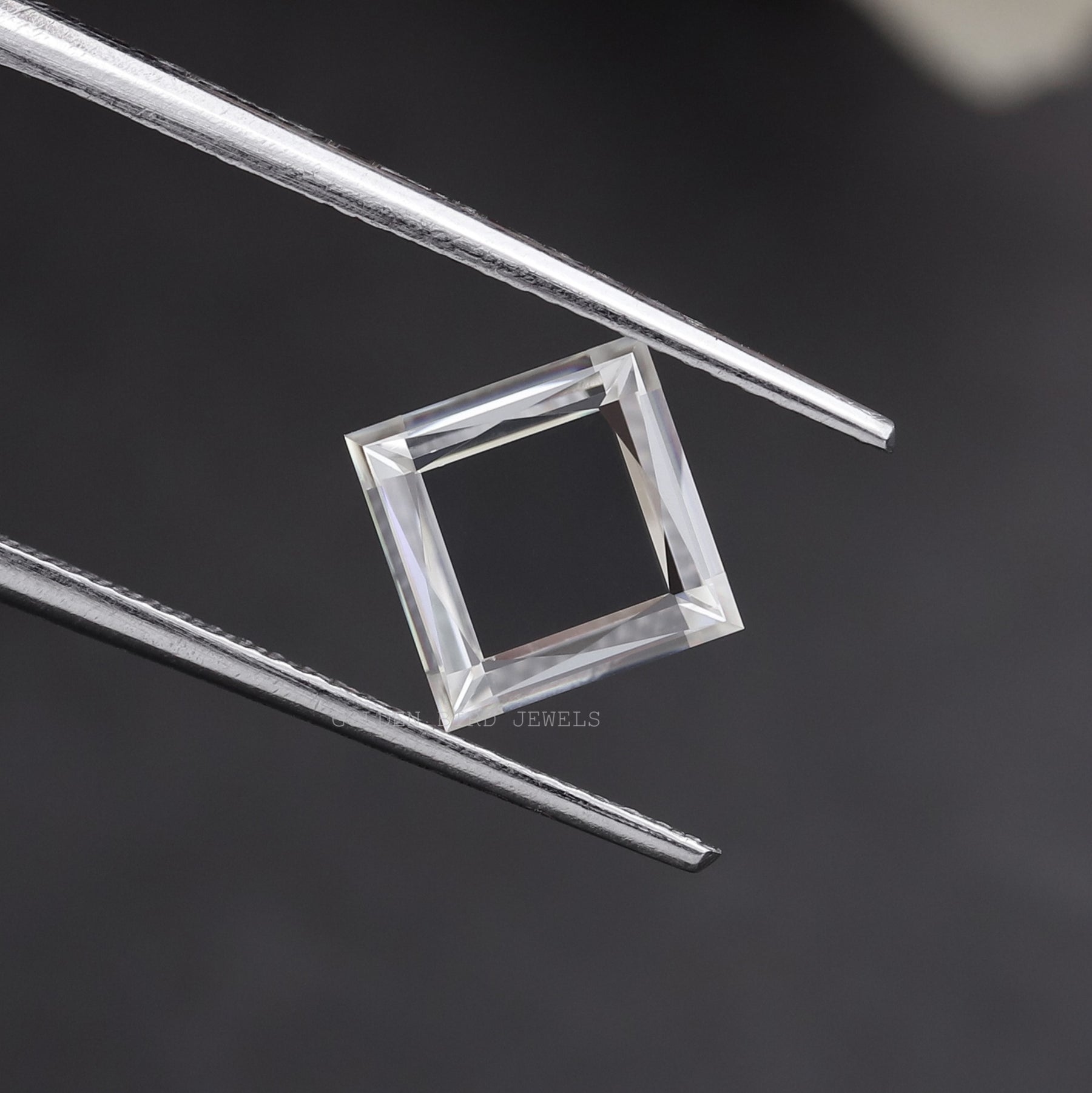 In Tweezer View Of Colorless Princess Cut Loose Moissanite